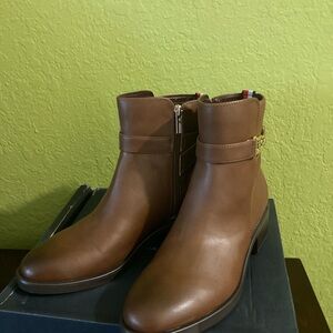 Tommy Hilfiger Brown Ankle Booties with Side Zipper